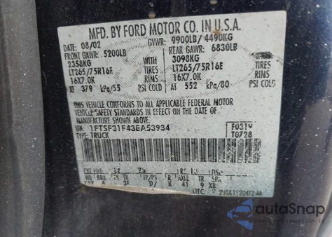 2003 Ford F-350 Xl/Xlt из США, поврежденный, VIN 1FTSF31F43EA53934